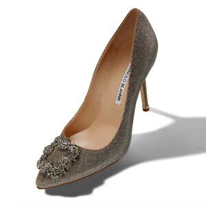 NWT Manolo Blahnik  Dark Gold Glitter Jewel Buckle Pumps 115mm (EU34.5)
